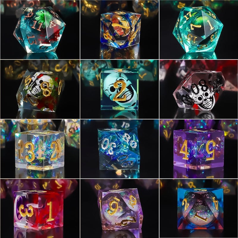 QMAY Resin Mystery Dice Set, 7 Pcs Handmade Sharp Edge Polyhedral Dice, Random Various Styles DND Dice & Dice Bag, DND Gifts, Suitable for Dungeons and Dragons, RPG, MTG,Role Playing Table Game - Image 3